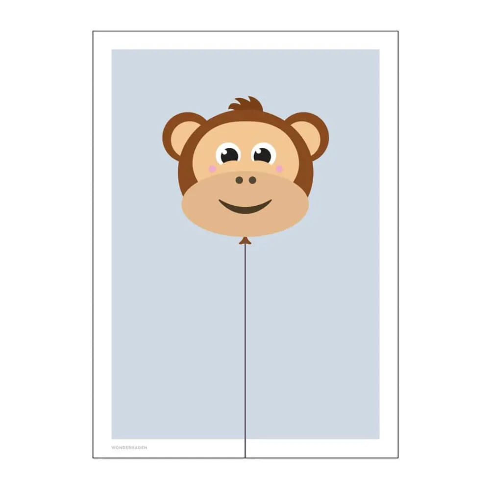 Clearance Plakat - Balloon Monkey Børn Til Børneværelset