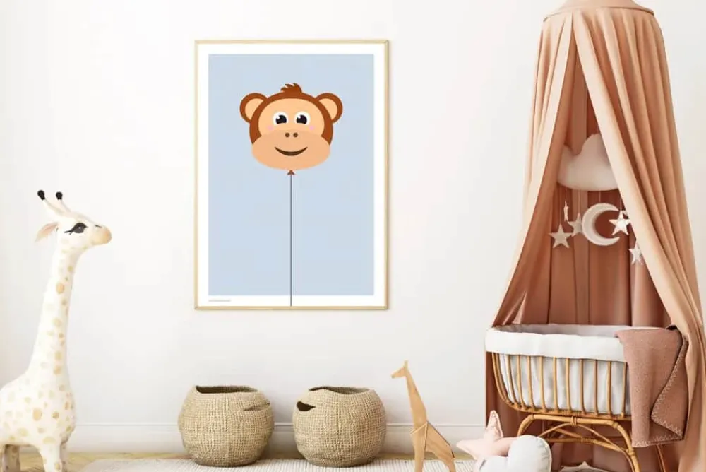Clearance Plakat - Balloon Monkey Børn Til Børneværelset